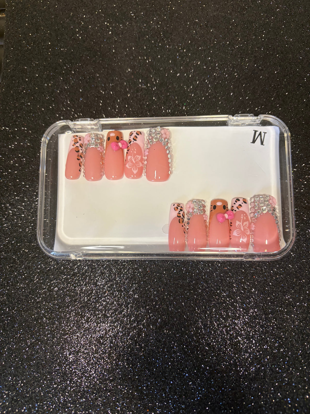 Pink Cheetah Bling Long Square