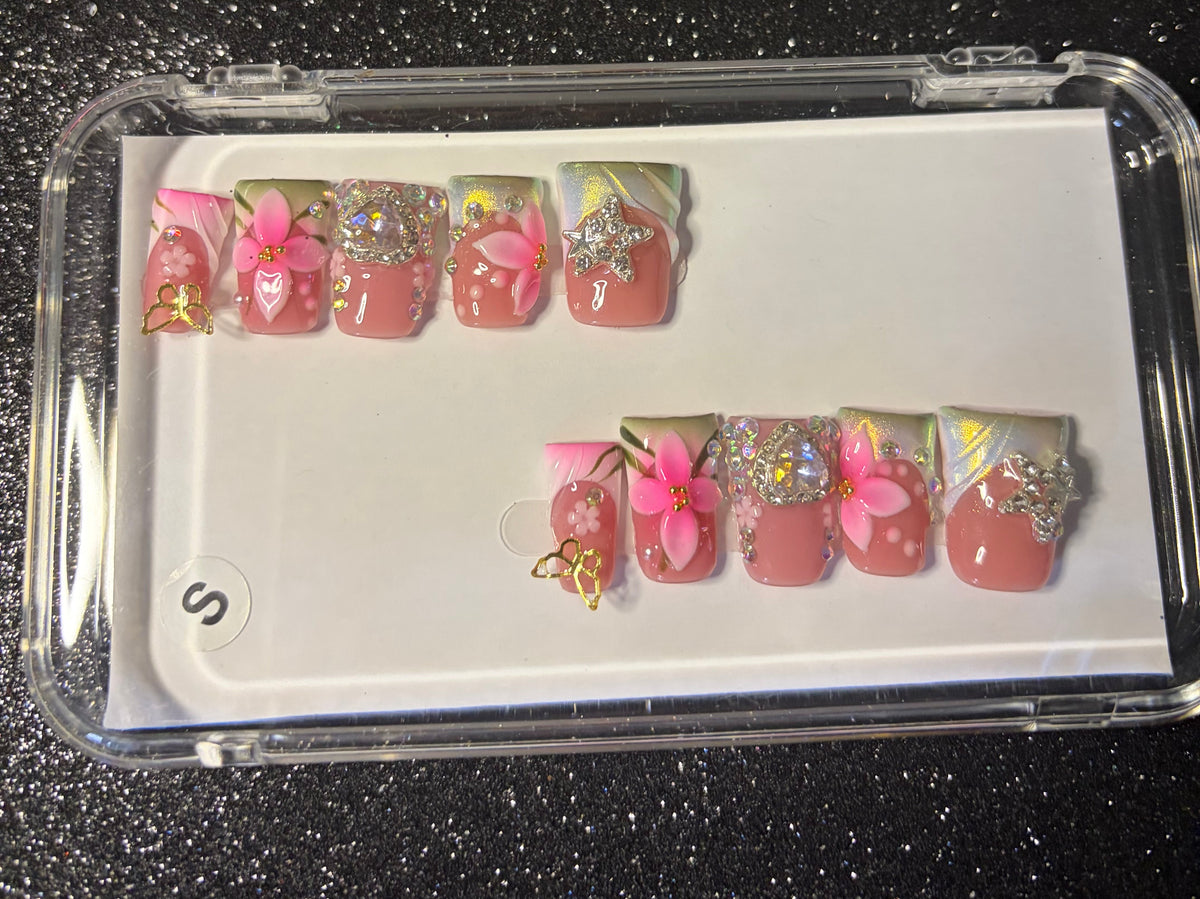 Chrome Green & Pink Bling Shorties